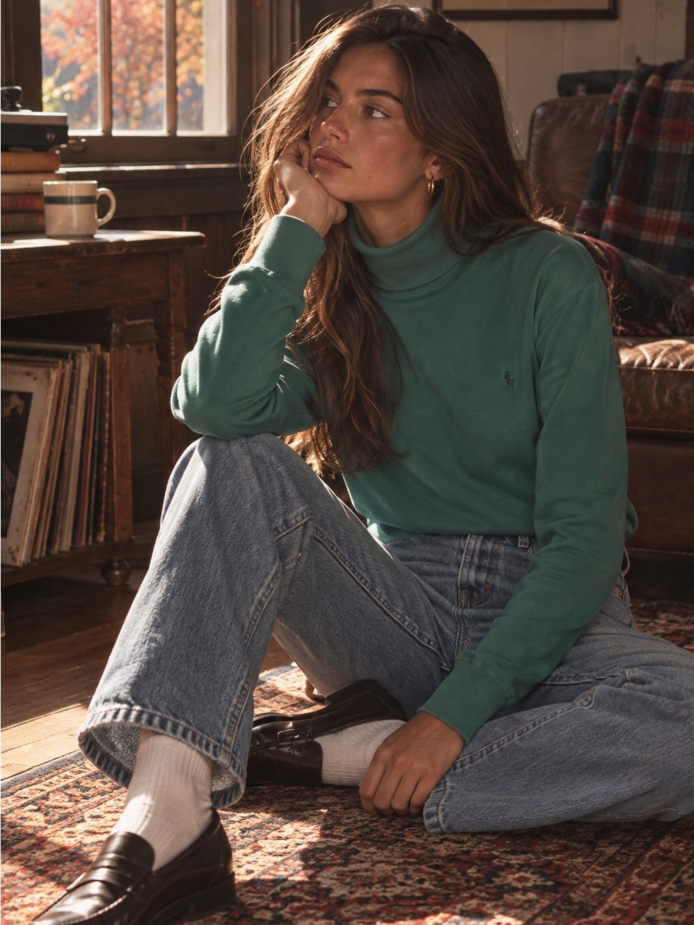 Ralph Lauren Green Cotton Turtleneck Long Sleeve Top Size S – 90s Preppy